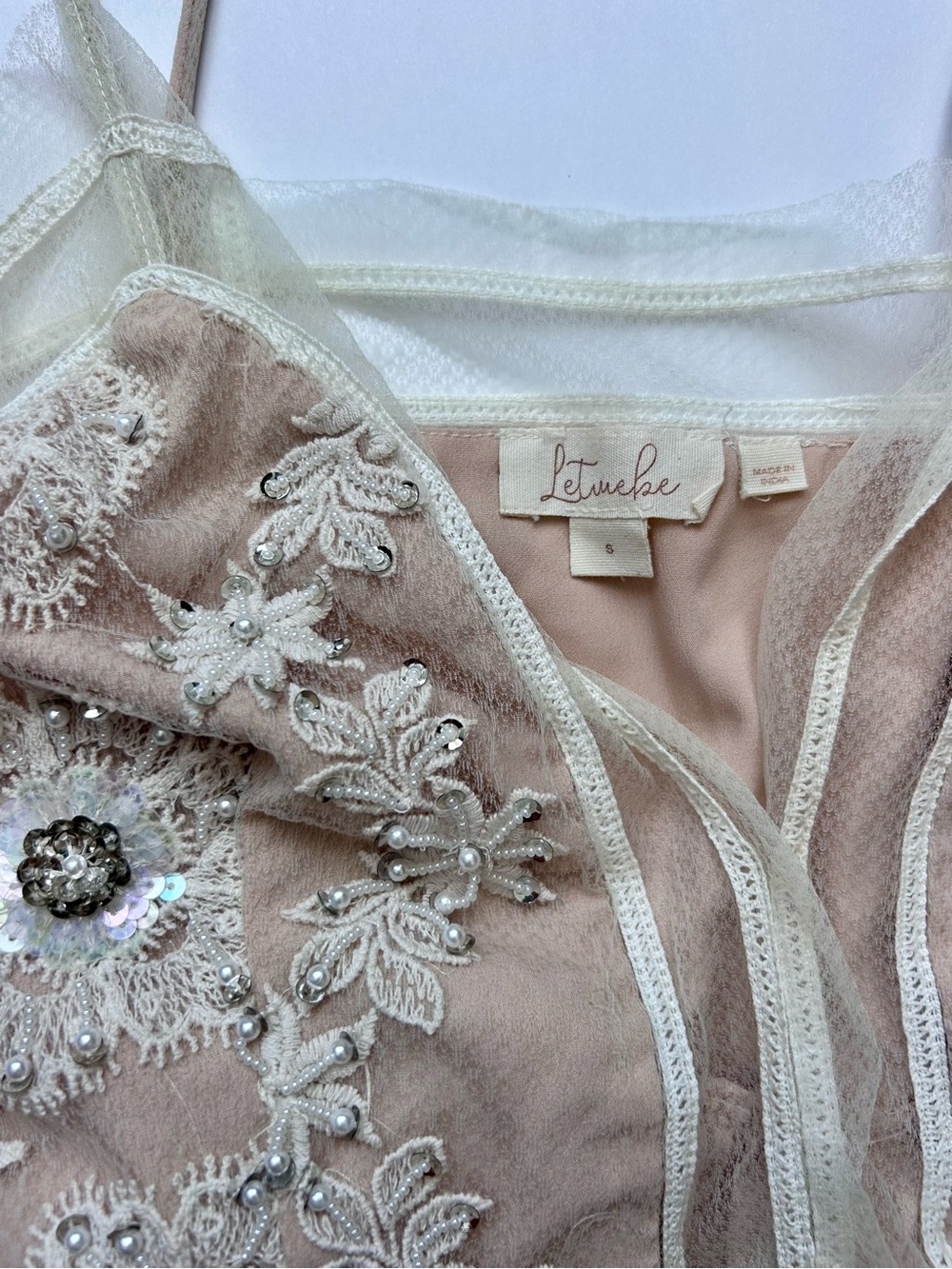 Anthropologie LetMeBe Seaquin Pearl Beaded Going Out Babydoll Top S NWOT - Picture 11 of 14